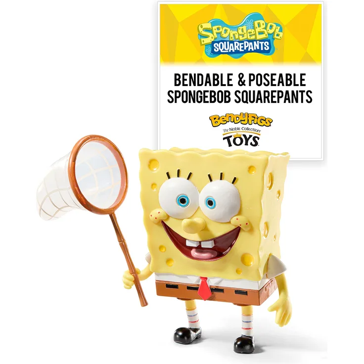 BendyFigs The Noble Collection Spongebob Squarepants Spongebob - Noble Toys 16cm Bendable Posable Collectible Doll Figure with Stand and Mini Accessory