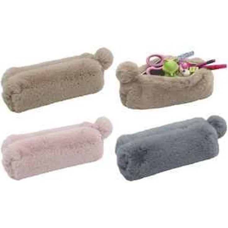 WEDO 24274007 Schlampermäppchen ''FLUFFY'', mit Fellkugelanhänger, aus Polyesterplüsch, mit Innenfutter, hellbraun