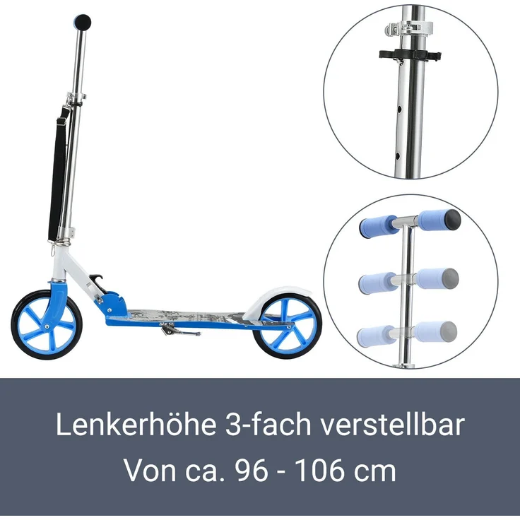 ArtSport 24622 'Cityroller Skaterboy' Scooter, ab 3 Jahren, 3-fach höhenverstellbar bis 106 cm, klappbar, max. belastbar bis 100kg, blau – Bild 8
