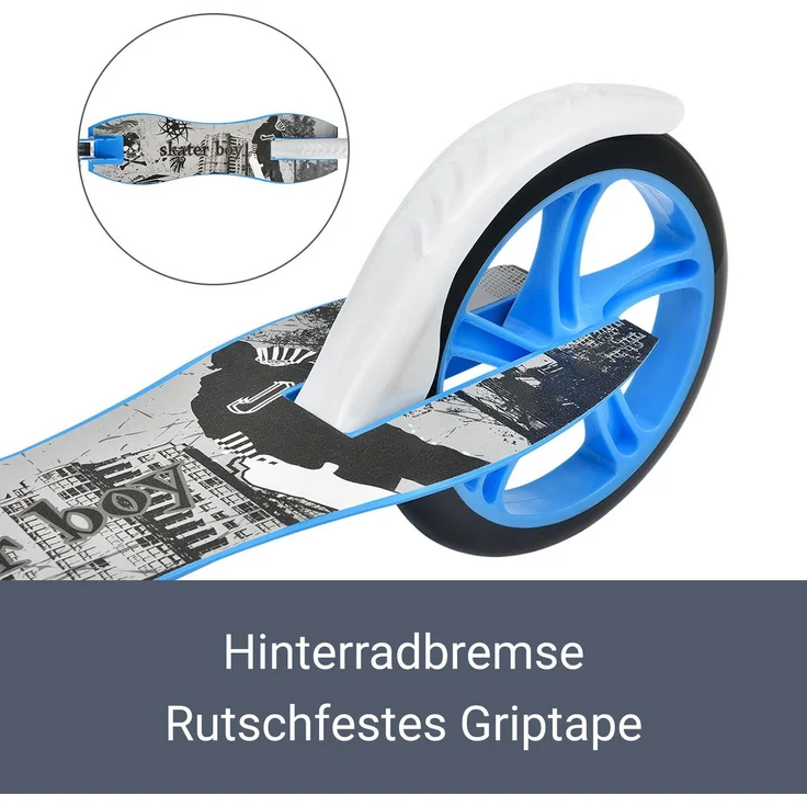ArtSport 24622 'Cityroller Skaterboy' Scooter, ab 3 Jahren, 3-fach höhenverstellbar bis 106 cm, klappbar, max. belastbar bis 100kg, blau – Bild 6