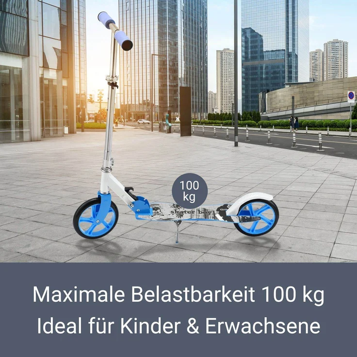 ArtSport 24622 'Cityroller Skaterboy' Scooter, ab 3 Jahren, 3-fach höhenverstellbar bis 106 cm, klappbar, max. belastbar bis 100kg, blau – Bild 7
