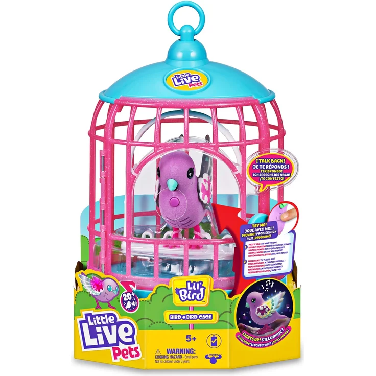 Little Live Pets - Parlanchines-Vogelkäfig, interaktives Haustier mit über 20 Geräuschen und Reaktionen, Wiederholung, mit Aufbewahrungsbox, für Jungen und Mädchen ab 5 Jahren, berühmt (LPB15000)