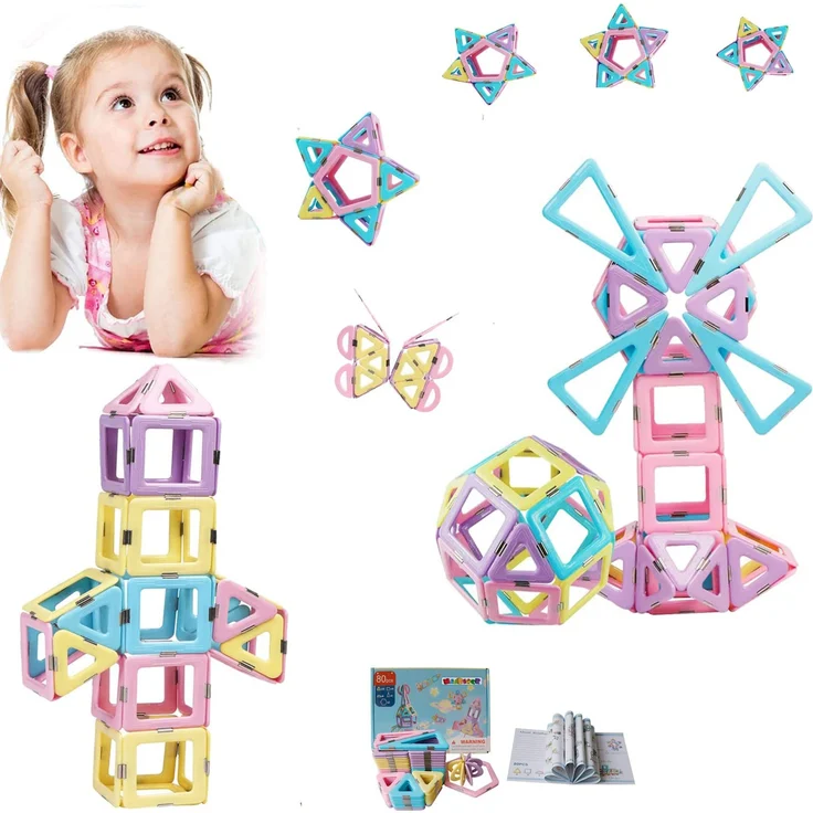 Magblock Magnetische Bausteine - Magnetic Bauklötze Konstruktion Bauen Blöcke Kinder Geschenk Montessori Spielzeug für Jungen und Mädchen 3 4 5 6 7 8 Jahre alt (80 Teiles) – Bild 2