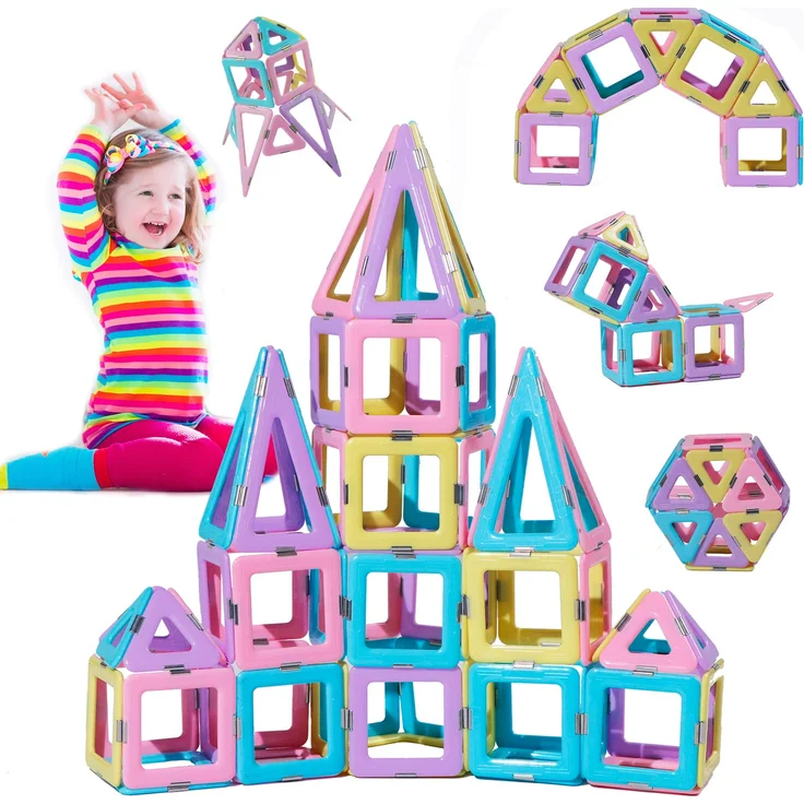 Magblock Magnetische Bausteine - Magnetic Bauklötze Konstruktion Bauen Blöcke Kinder Geschenk Montessori Spielzeug für Jungen und Mädchen 3 4 5 6 7 8 Jahre alt (80 Teiles) – Bild 1