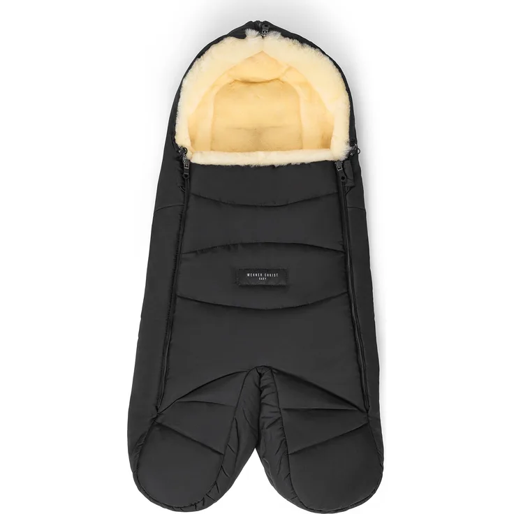 WERNER CHRIST BABY, Lammfell-Fußsack WARTH – warmer Kinderwagen-Fußsack aus medizinischem Fell für den Winter, für Buggys mit getrennten Beinen oder fixen Mittelsteg, ab. 6-36 Monate, in farbe schwarz