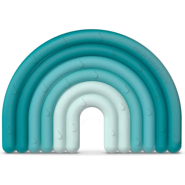 Suavinex, Beißring aus Silikon für Babys +0 Monate, flexibler und leichter Zahnenring, Regenbogendesign, Farbe Blau