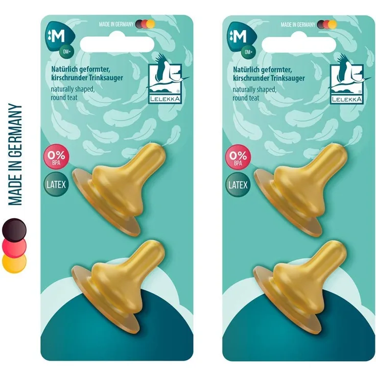 Lelekka Latex Naturlatex Rund Sauger Gr. M, 4er Pack, mittlere Sauglochgröße Milch, Baby-Nahrung