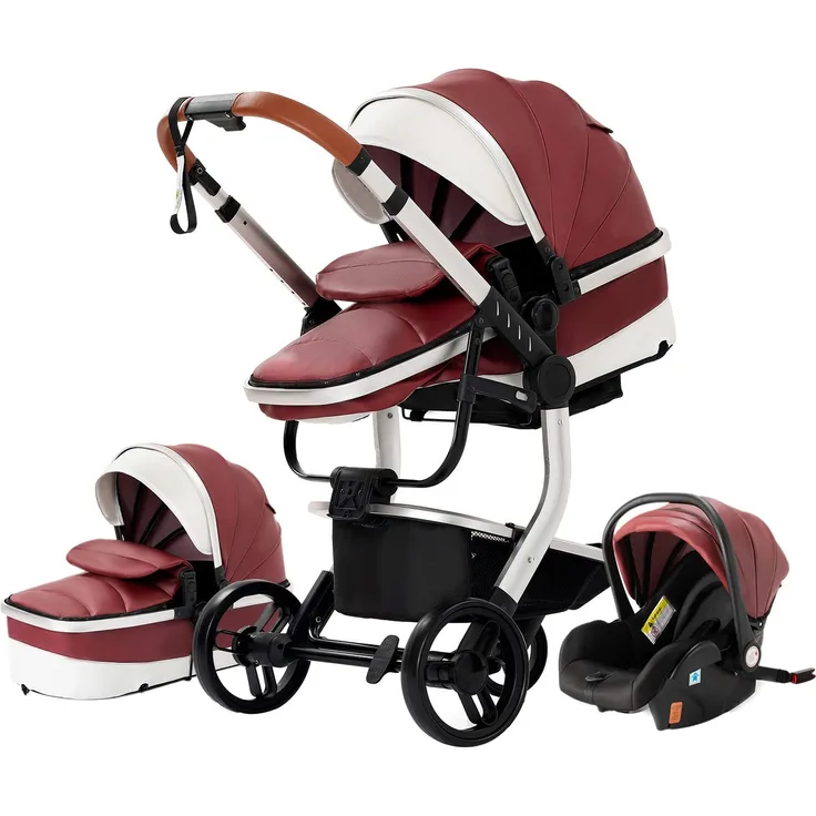 3 in 1 Kombikinderwagen Kinderwagen 3-in-1 Dreirad Lauflernhilfe Hochlandschaft Kinderwagen Faltbarer Kinderwagen Babywagen Babywagen für Baby 0-36 Monate (rot 518)