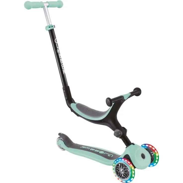 Globber Go Up 3-in-1 Foldable Lights, max. Belastbarkeit 50kg, umbaubar als Scooter/Dreirad/Laufrad, von 15 Monaten bis 7 Jahre, Grün - 649-206