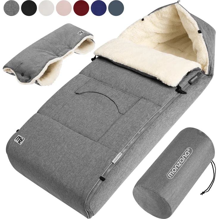 Monzana Babyfußsack Handwärmer Wetterfest Reflektoren-Streifen Reißverschluss abnehmbares Fußteil Waschbar Kinderwagen Winter Fußsack 90x60 cm – Bild 1