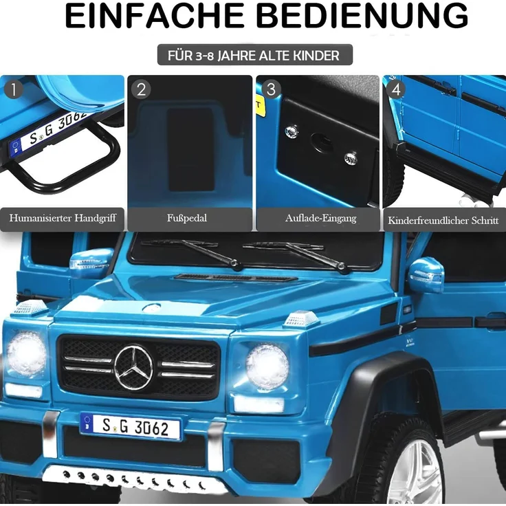 COSTWAY Mercedes Benz 12V Kinderauto mit 2,4G-Fernbedienung, Elektroauto mit MP3, Musik, Hupe und LED-Leuchten, Jeep Auto 2,5-5,5km/hm, Kinderfahrzeug f¨¹r Kinder von 3-8 Jahren (Blau) - Preisvergleich – Bild 5