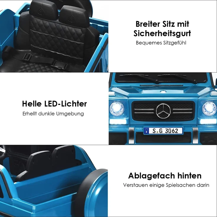 COSTWAY Mercedes Benz 12V Kinderauto mit 2,4G-Fernbedienung, Elektroauto mit MP3, Musik, Hupe und LED-Leuchten, Jeep Auto 2,5-5,5km/hm, Kinderfahrzeug f¨¹r Kinder von 3-8 Jahren (Blau) - Preisvergleich – Bild 4
