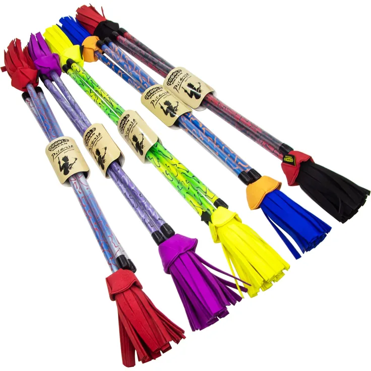 Juggle Dream Picasso Flowerstick Set inkl. Handstäbe. Fiberglasstock, Silicone Grip, Wildlederfransen. Jonglier Flowerstick (Blau/Orange/Blau Quasten)