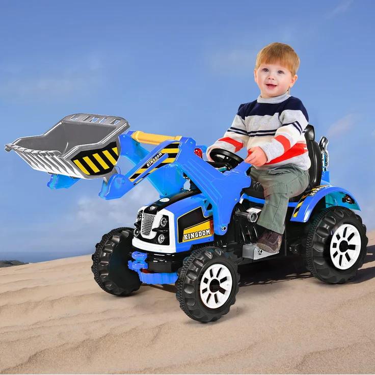 COSTWAY 12V Kinder Bagger, Kinderbagger 2,5-5 km/h, Sitzbagger mit Schaufel, Elektro Bagger Spielzeug, Sandbagger mit Vor-/Rückwärtsschalter, Aufsitzbagger für Kinder von 3 bis 8 Jahren (Blau) – Bild 1