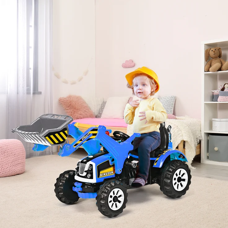 COSTWAY 12V Kinder Bagger, Kinderbagger 2,5-5 km/h, Sitzbagger mit Schaufel, Elektro Bagger Spielzeug, Sandbagger mit Vor-/Rückwärtsschalter, Aufsitzbagger für Kinder von 3 bis 8 Jahren (Blau) – Bild 2