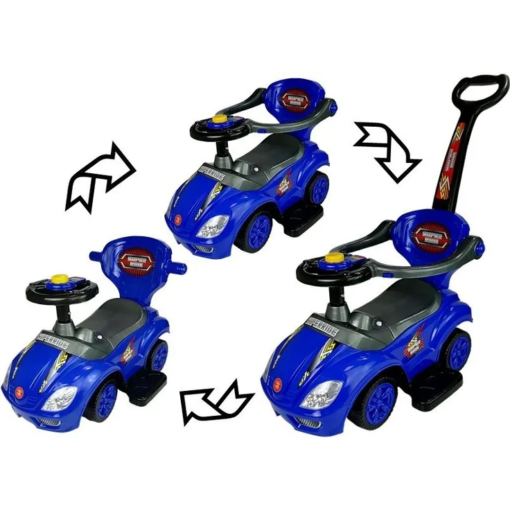 Rutschauto mit Schiebestange Mega Car 3in1 Blau