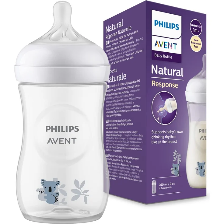 Philips Avent Natural Response Babyflasche – 260 ml Baby-Milchflasche, BPA-frei für Babys ab 1 Monat, Koala-Muster (Modell SCY903/67) – Bild 1