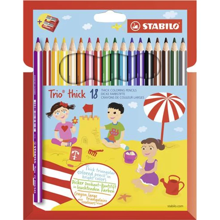 Dreikant-Buntstift - STABILO Trio dick - 18er Pack - mit 18 verschiedenen Farben und Spitzer – Bild 1