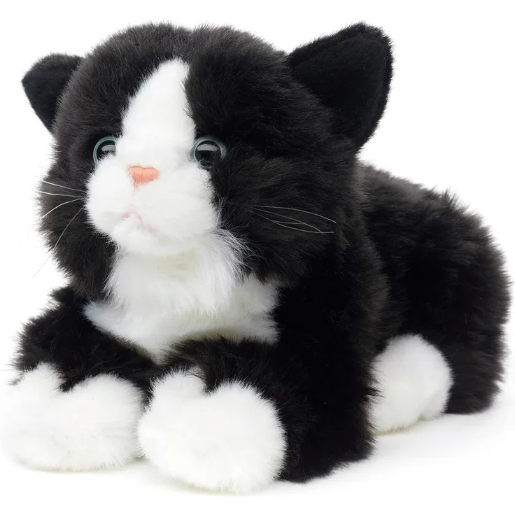 Uni-Toys - Katze schwarz-weiß, liegend - 20 cm (Länge) - Plüsch-Kätzchen - Plüschtier, Kuscheltier