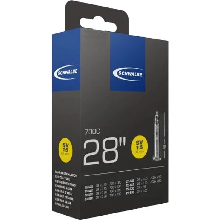 Schwalbe Schlauch SV15 extra lang 28x0. 75-1. 10" (18/28-622/630) - 28 Zoll SV 60mm