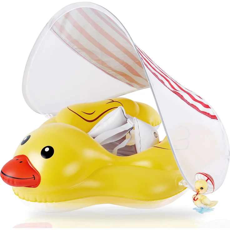 EDWEKIN® Einzigartiger Baby Schwimmtrainer mit abnehmbarem Sonnendach, Ente Schwimmring Baby, Baby Schwimmhilfe mit Sonnenschutz, Schwimmreifen für Babys Kleinkinder