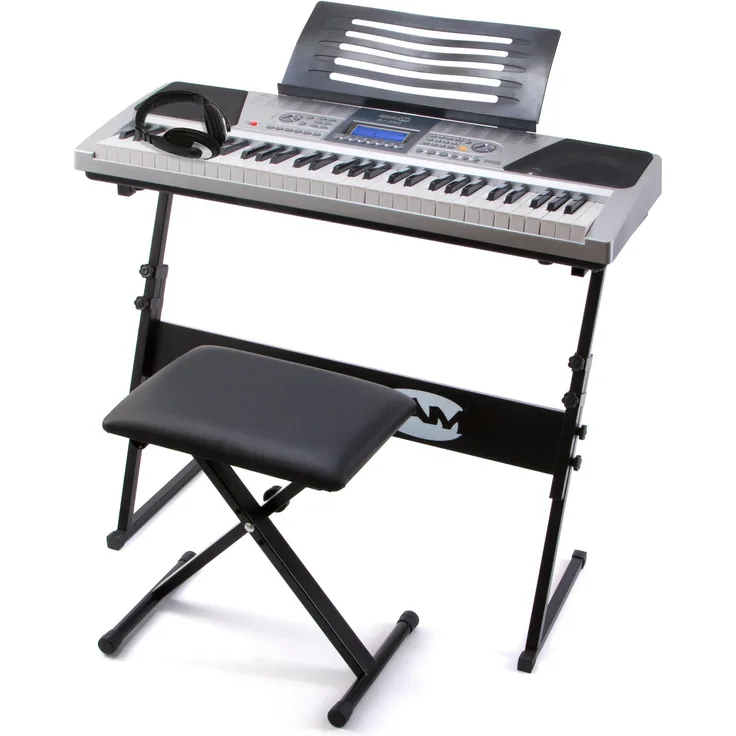 RockJam - RJ661-SK - Super Kit - 61 Tasten LCD Elektronisches Unterrichts-Keyboard mit Ständer, Hocker und Kopfhörer