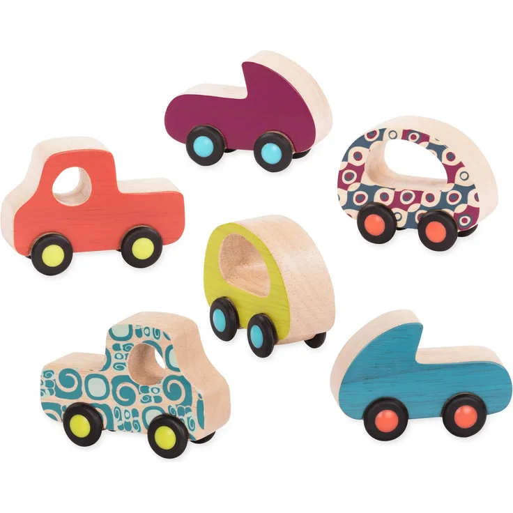 B. toys Holzspielzeug, 6 Spielzeugautos für Babys und Kinder – Bunte Holzautos mit Rädern – Babyspielzeug für Mädchen und Jungen ab 1 Jahr
