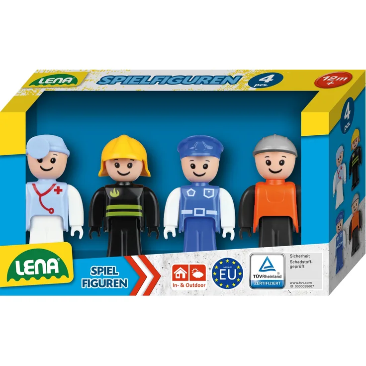 LENA® 04490 - Truxx, Spielfiguren-Set (Doktor, Feuerwehrmann, Polizist, Bauarbeiter), blau, 4-teilig