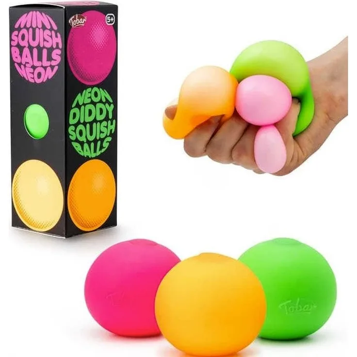 Tobar Neon Diddy Squish Ball taktile Fidget Toys (3 Stück) Verschiedene Designs und Farben 39999