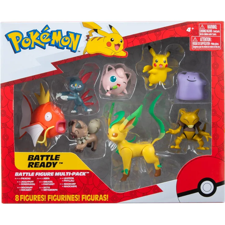 Pokémon PKW2686 - Battle Figure Multipack - 8 Pack (Pikachu, Pummeluff, Wuffels, Sniebel, Abra, Ditto, Karpador, Folipurba), offizielles Figuren-Set