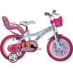 Dino Bikes Kinderfahrrad Barbie 16 Zoll inkl. Puppensitz, Korb und Stützräder