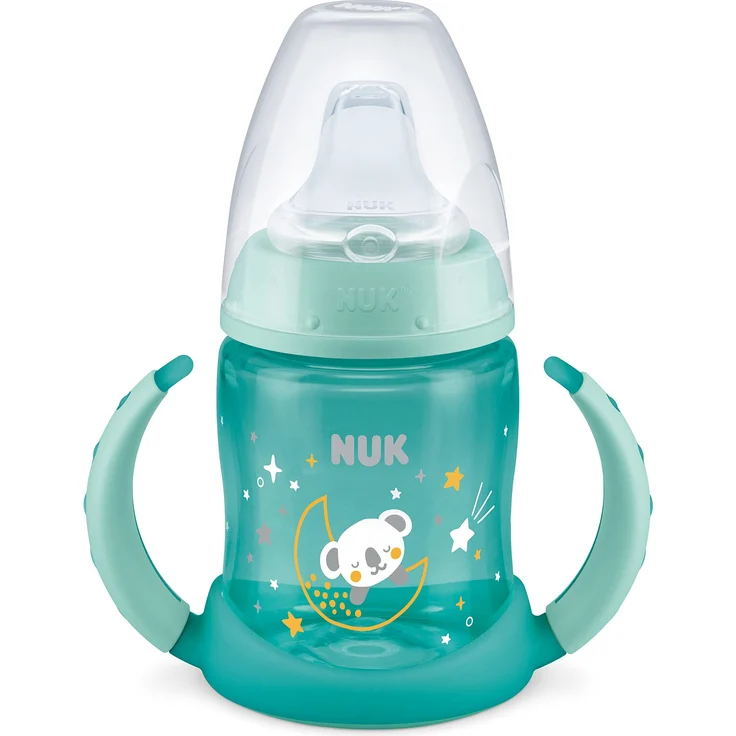 NUK First Choice Trinklernflasche mit Leuchteffekt | 6-18 Monate | 150 ml | Anti-Colic-Ventil | auslaufsicherer Trinkschnabel | Ergonomische Griffe | BPA-frei | Koala (blau), 10215374 – Bild 2