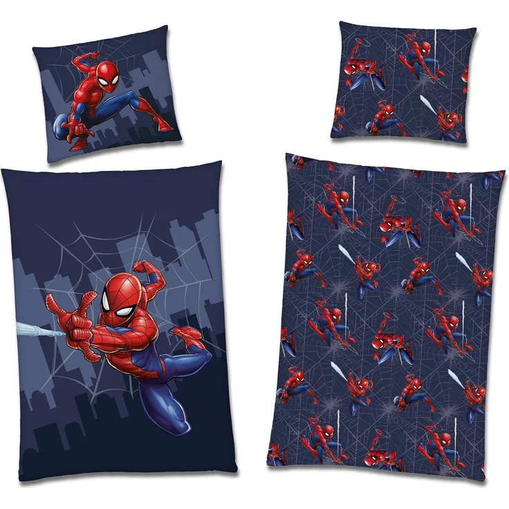 Spiderman Bettwäsche Blau für Jungen 135x200cm 80x80cm im Comic Stil aus 100% Baumwolle
