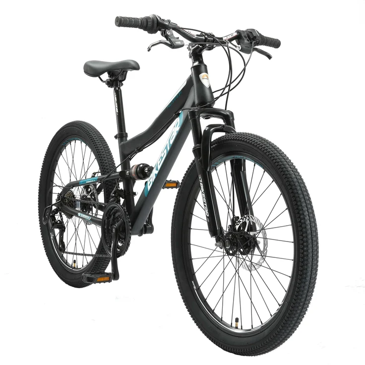 BIKESTAR 'Fully Mountainbike' Kinderfahrrad, 24 Zoll, ab 8 Jahre, 21 Gang Shimano, Scheibenbremsen, Schwarz – Bild 1