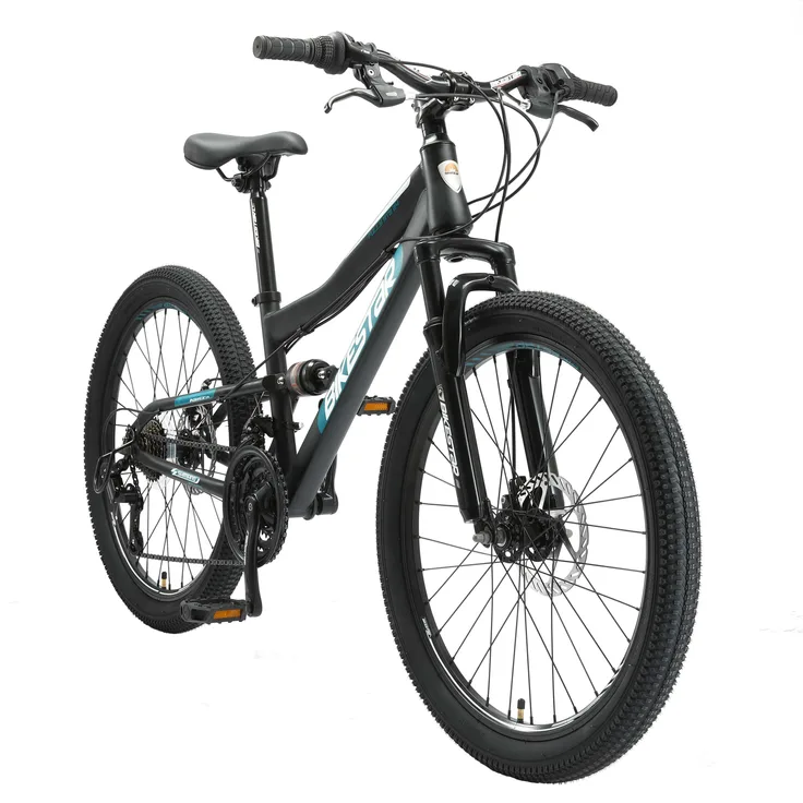BIKESTAR 'Fully Mountainbike' Kinderfahrrad, 24 Zoll, ab 8 Jahre, 21 Gang Shimano, Scheibenbremsen, Schwarz - Preisvergleich