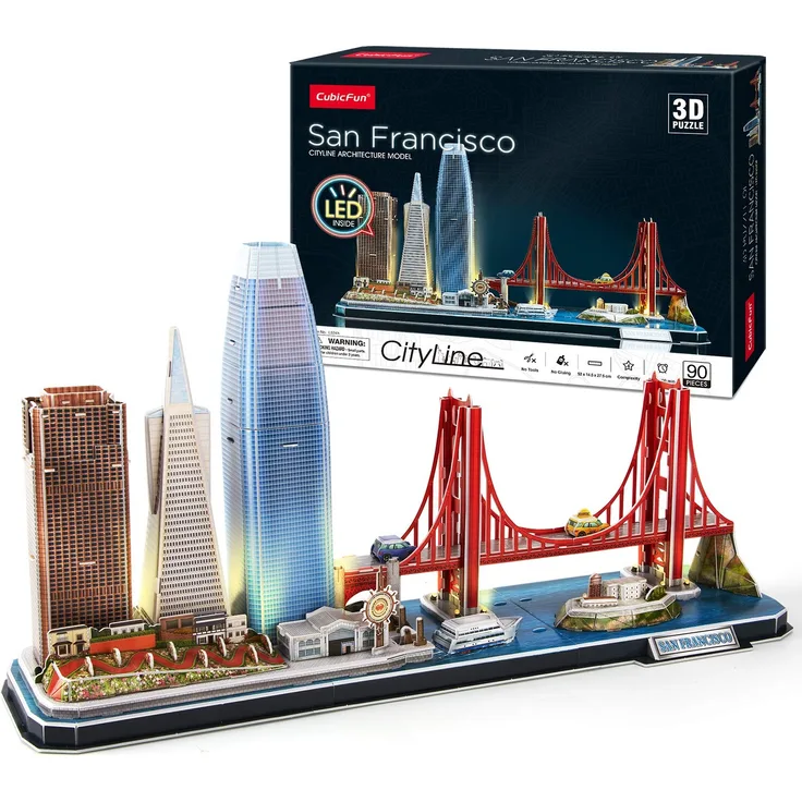 CubicFun 3D Puzzle San Francisco LED CityLine - Golden Gate Bridge, 555 California Street und andere SF Sehenswürdigkeiten Kits und Souvenirgeschenk 90 Stück
