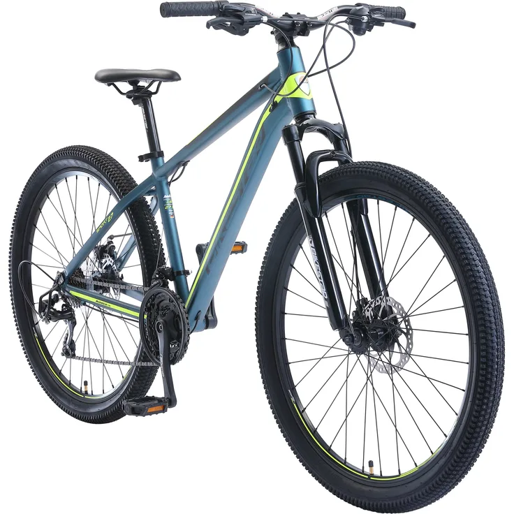 BIKESTAR Alu Mountainbike 27. 5 Zoll | 21 Gang Hardtail Sport MTB 16 Zoll Rahmen Scheibenbremse Federgabel | Blau Grün