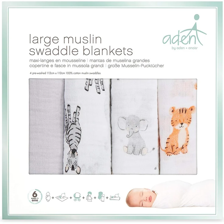 aden + anais 4-er Pack Pucktücher 'safari waves' 112cm X 112cm – Bild 3