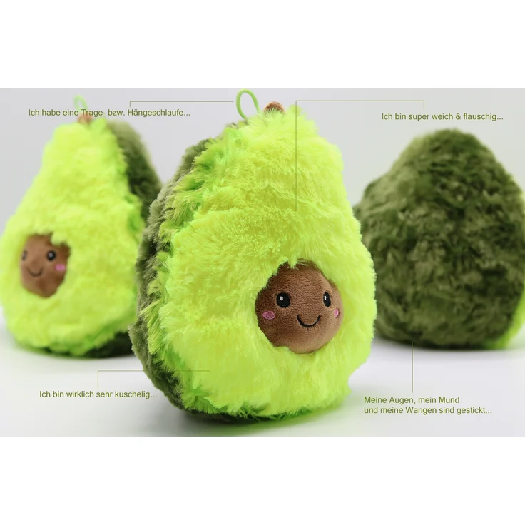 Soma Plüsch-Kissen Avocado Sofa-Rückenkissen Rund Lebensmittel Spielzeug Kuschel-Tier Plüsch-Tier Toy Früchte grün (Avocado 20 cm)+GRATIS Schlüsselanhänger – Bild 4