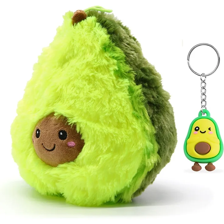 Soma Plüsch-Kissen Avocado Sofa-Rückenkissen Rund Lebensmittel Spielzeug Kuschel-Tier Plüsch-Tier Toy Früchte grün (Avocado 20 cm)+GRATIS Schlüsselanhänger