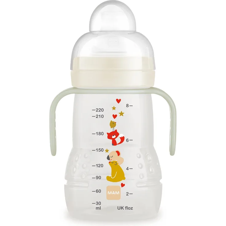 MAM Trainer+ Night Trinklernflasche (220 ml), Trinkbecher mit leuchtendem Griff für den Übergang zum Becher, Trinklernbecher mit tropffreiem Sauger und Trinkschnabel, 4+ Monate, Koala