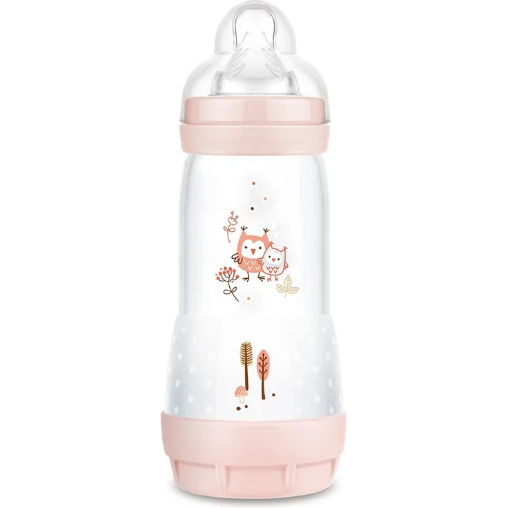 MAM Anti-Colic A153 Patentierte Flasche mit Sauger 1 aus SkinsoftTM Ultraweich, für Babys bis 4 Monate, 320 ml, Rosa, selbststerilisierbar in 3 Minuten
