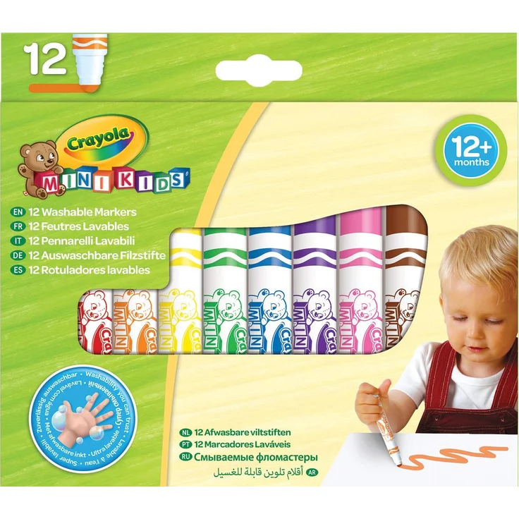 Crayola Mini Kids Filzstifte Kinder Auswaschbar, Malstifte Set Für Kleinkinder In 12 Verschiedenen Farbtönen, Ungiftige Filzstifte, Bastel Set, Fasermaler Kinder, Malstifte Kleinkinder Ab 1 Jahr – Bild 1