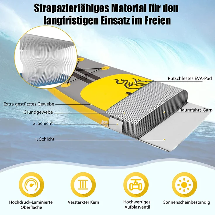 COSTWAY 335x76x15cm Stand Up Paddling Board, SUP Board aufblasbar Paddelboard mit Sicherheitsleine Paddel &  Pumpe Finne – Bild 3