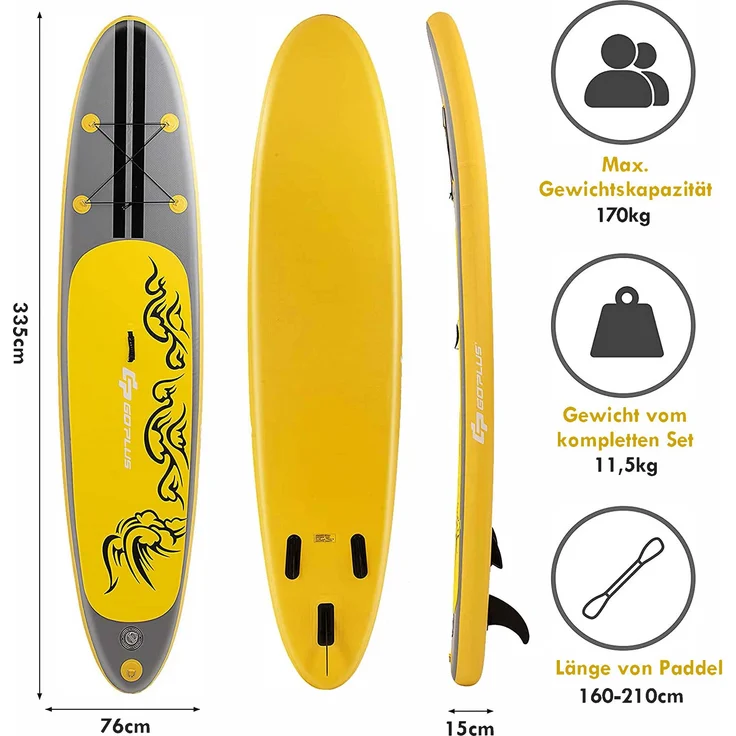 COSTWAY 335x76x15cm Stand Up Paddling Board, SUP Board aufblasbar Paddelboard mit Sicherheitsleine Paddel &  Pumpe Finne – Bild 5