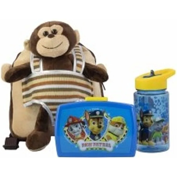 Plschrucksack Max Monkey Boy mit Brotdose und Trinkflasche