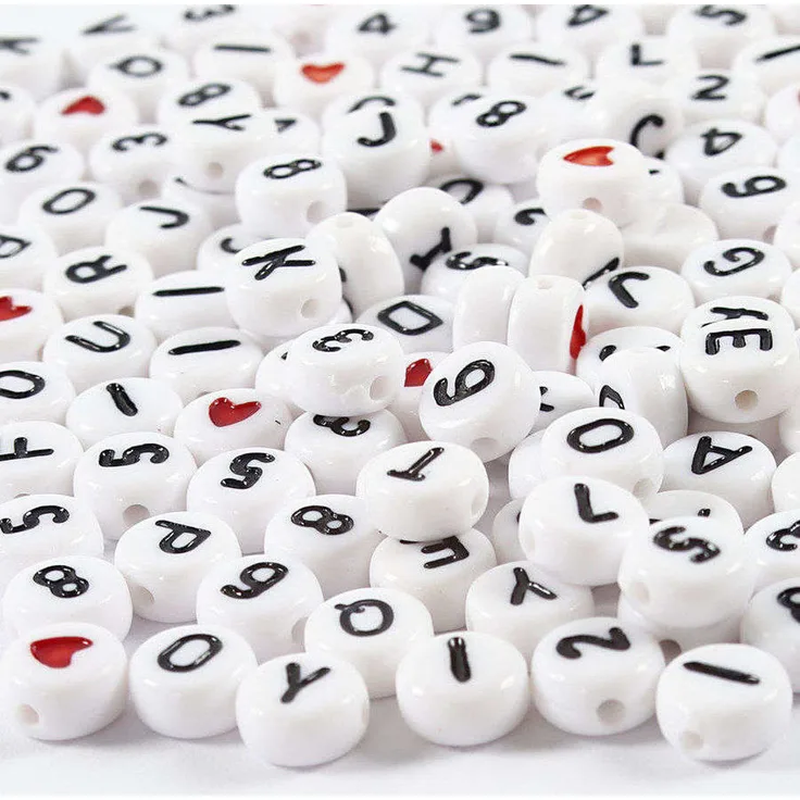 Buchstaben-Perlen, Größe 7 mm, Lochgröße 1,2 mm, Weiß, 25g, ca. 200 Stück