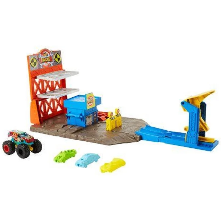 Hot Wheels Monster Trucks-Explosive Garage Spielset mit HW Demo Derby und kaputtgehenden Autos – Bild 2
