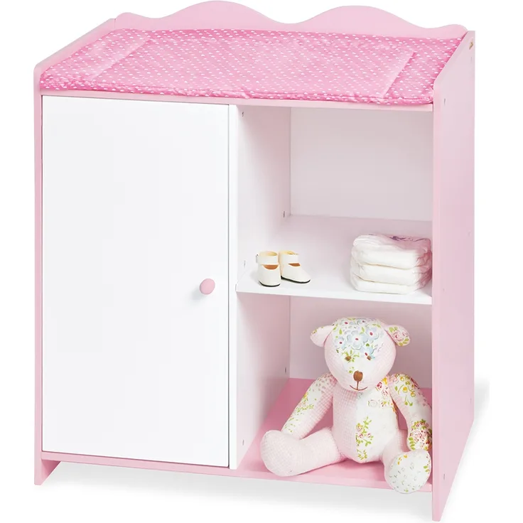 Pinolino Puppenwickeltisch 'Jasmin' aus Holz, rosa/weiß, L 37 X B 52 x H 58 cm, ab 2 Jahren