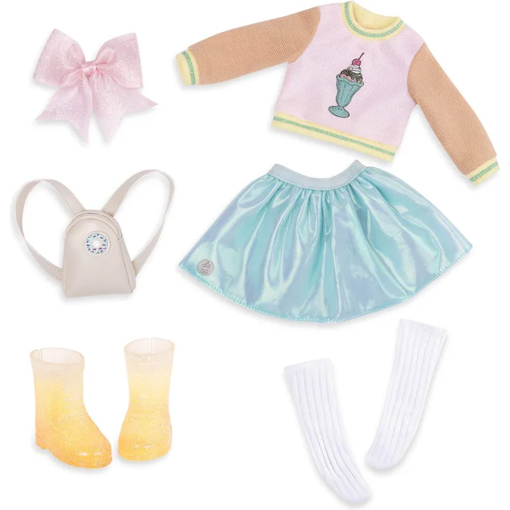 Glitter Girls Deluxe Puppenkleidung 36 cm Puppen Sweet Dazzle Outfit – Top, Rock, Rucksack, Strümpfe – Zubehör für Puppen, Spielzeug ab 3 Jahren